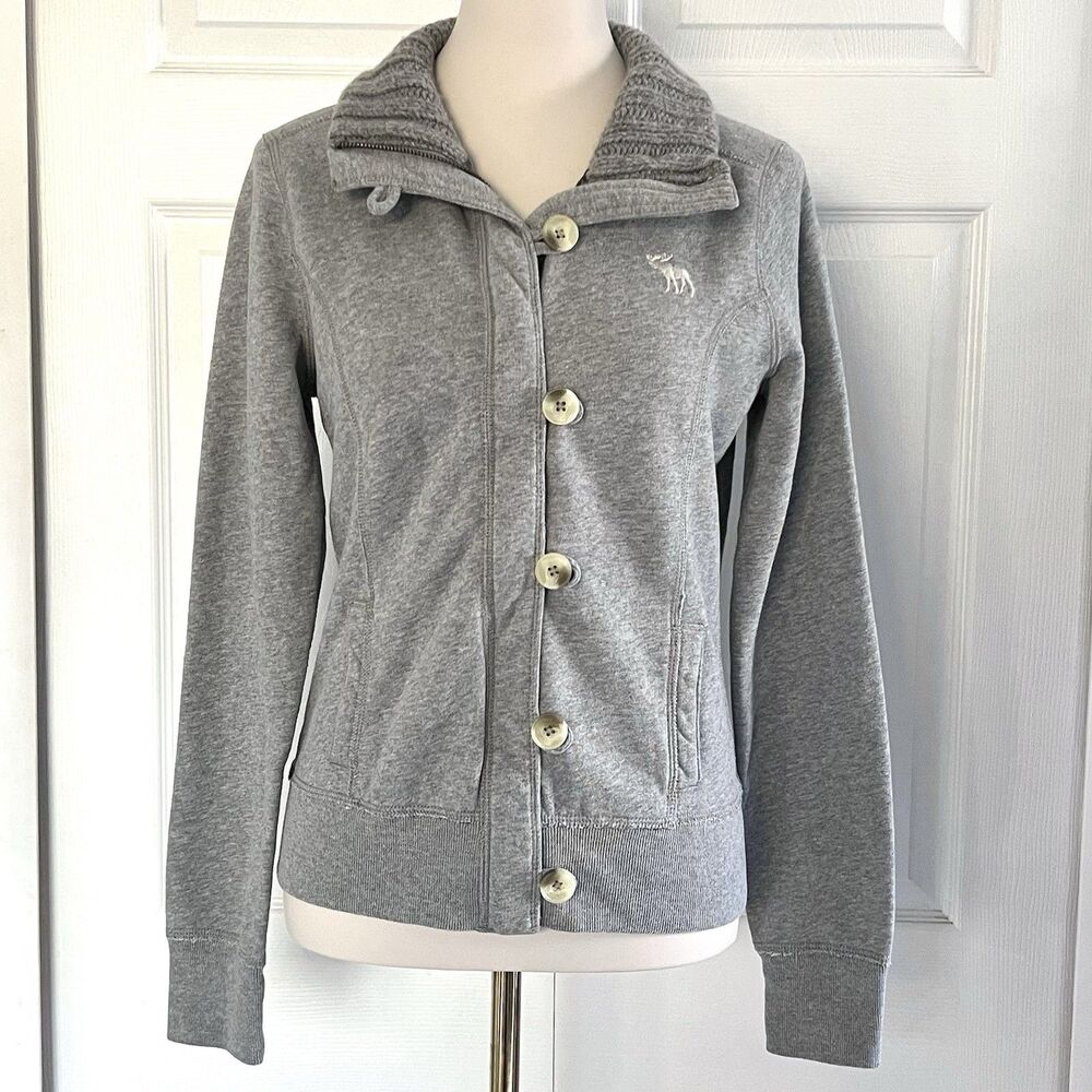 Abercrombie & Fitch Moose Logo Gray Lightweight Full-Zip Jacket Womens sz L